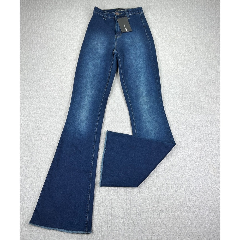New Fashion Nova Valentina Bootcut  Jeans Women petite 1/20X33 High Rise Raw Hem